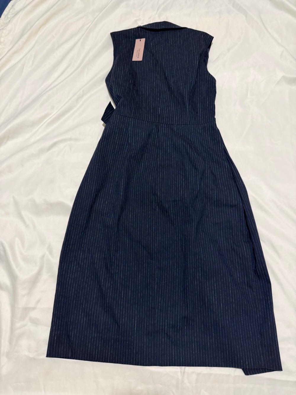 Sleeveless Navy Pinstripe Wrap-Front Mini Dress, SZ 0, NWT - Picture 8 of 14
